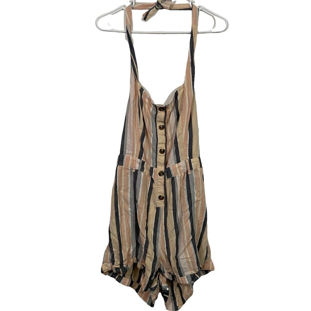 American Eagle Striped Halter Top Utility Romper